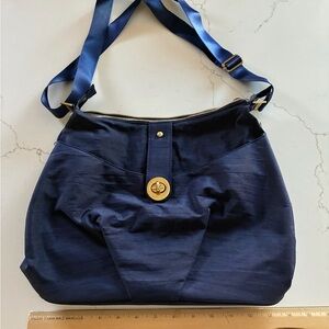 Navy Blue Women's Shoulder Bag with Turn-Lock Accent